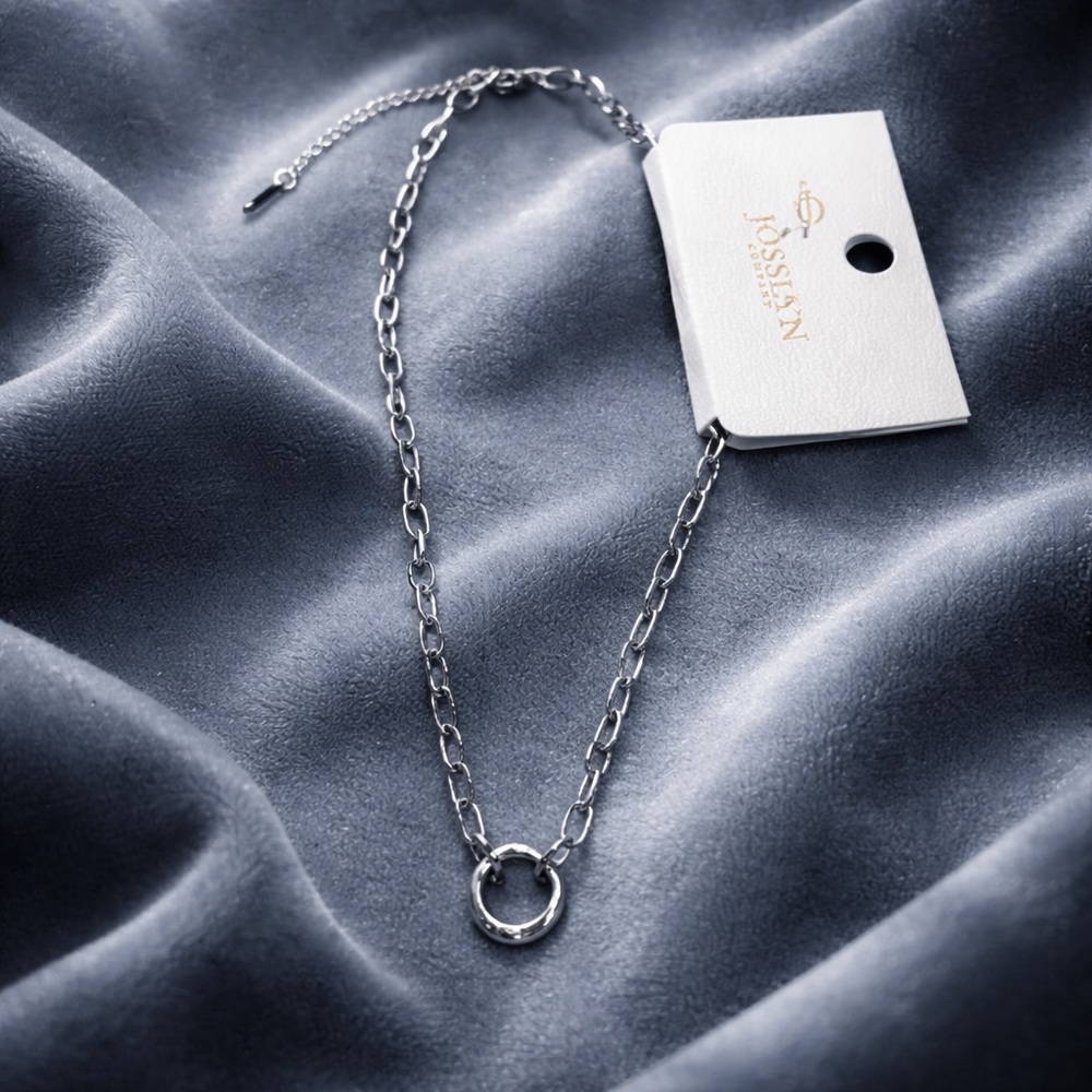 Silver Link Necklace with Ring Pendant - Josslyn